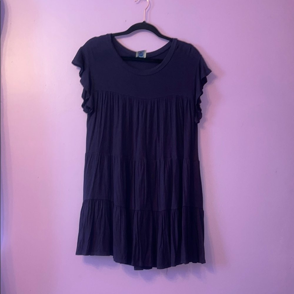 Women's Ruffled Tshirt Dress Top - Navy Blue